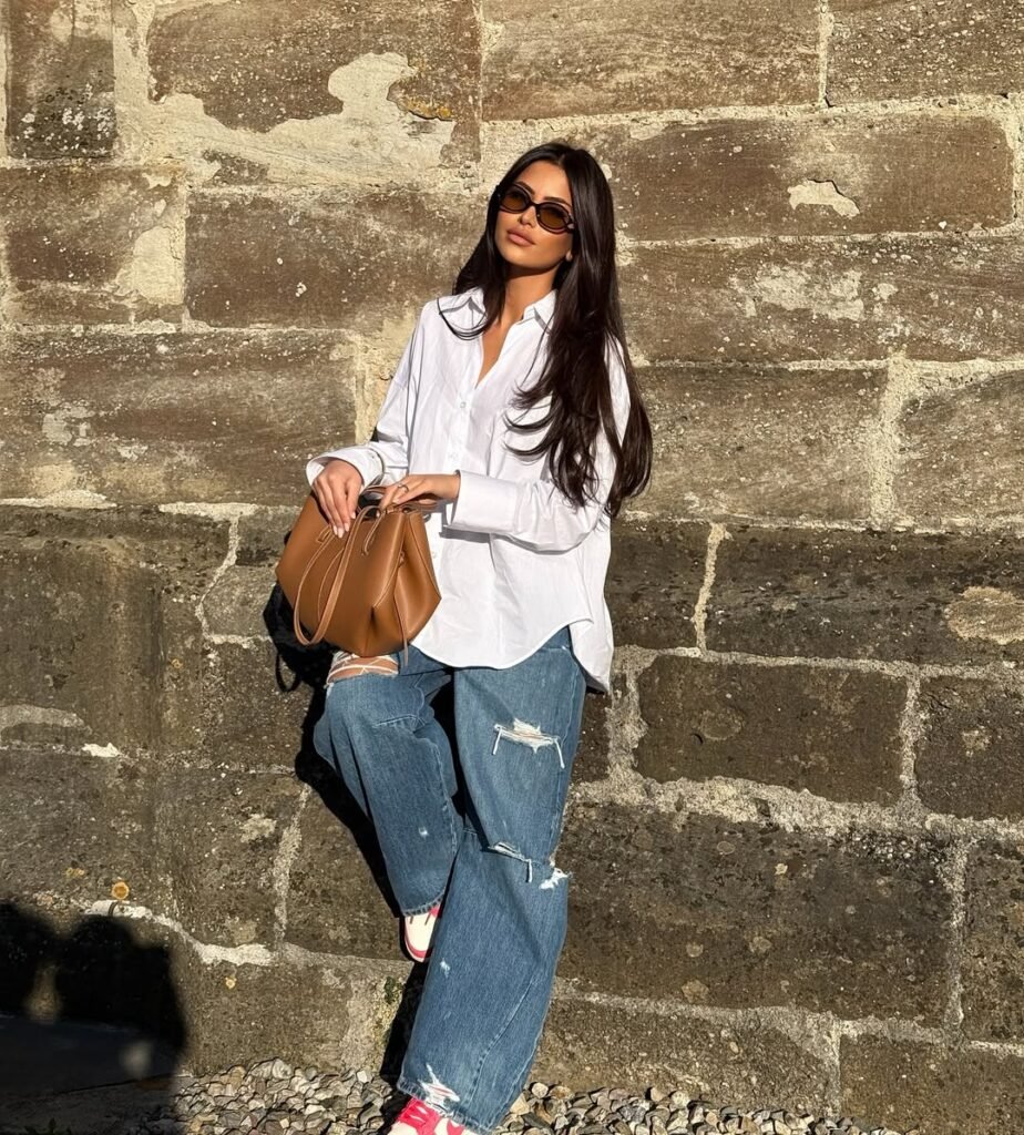 Relaxed Denim & White Shirt