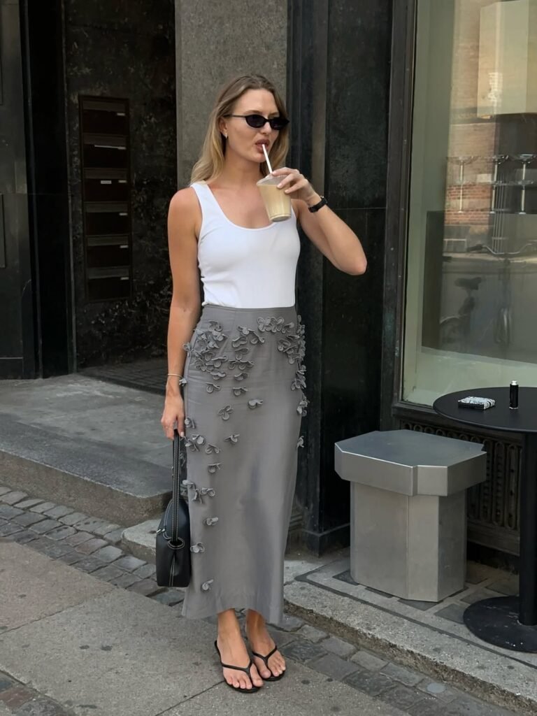 Embroidered Satin Midi