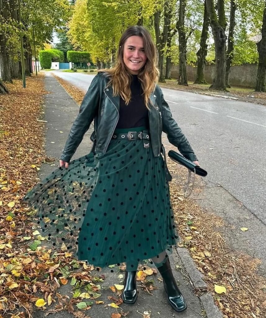 Polka-Dot Long Skirt Outfit