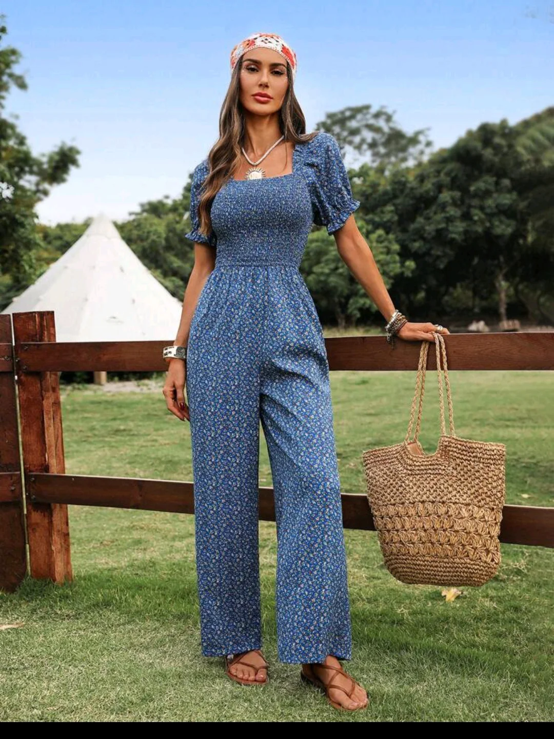 Smocked Cotton Jumpsuit