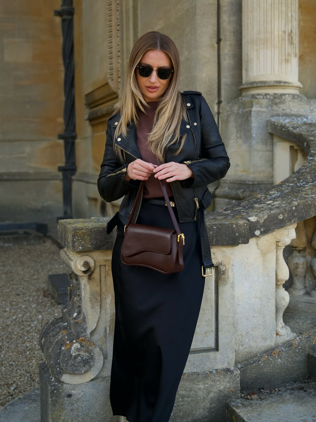 Leather Jacket & Satin Skirt