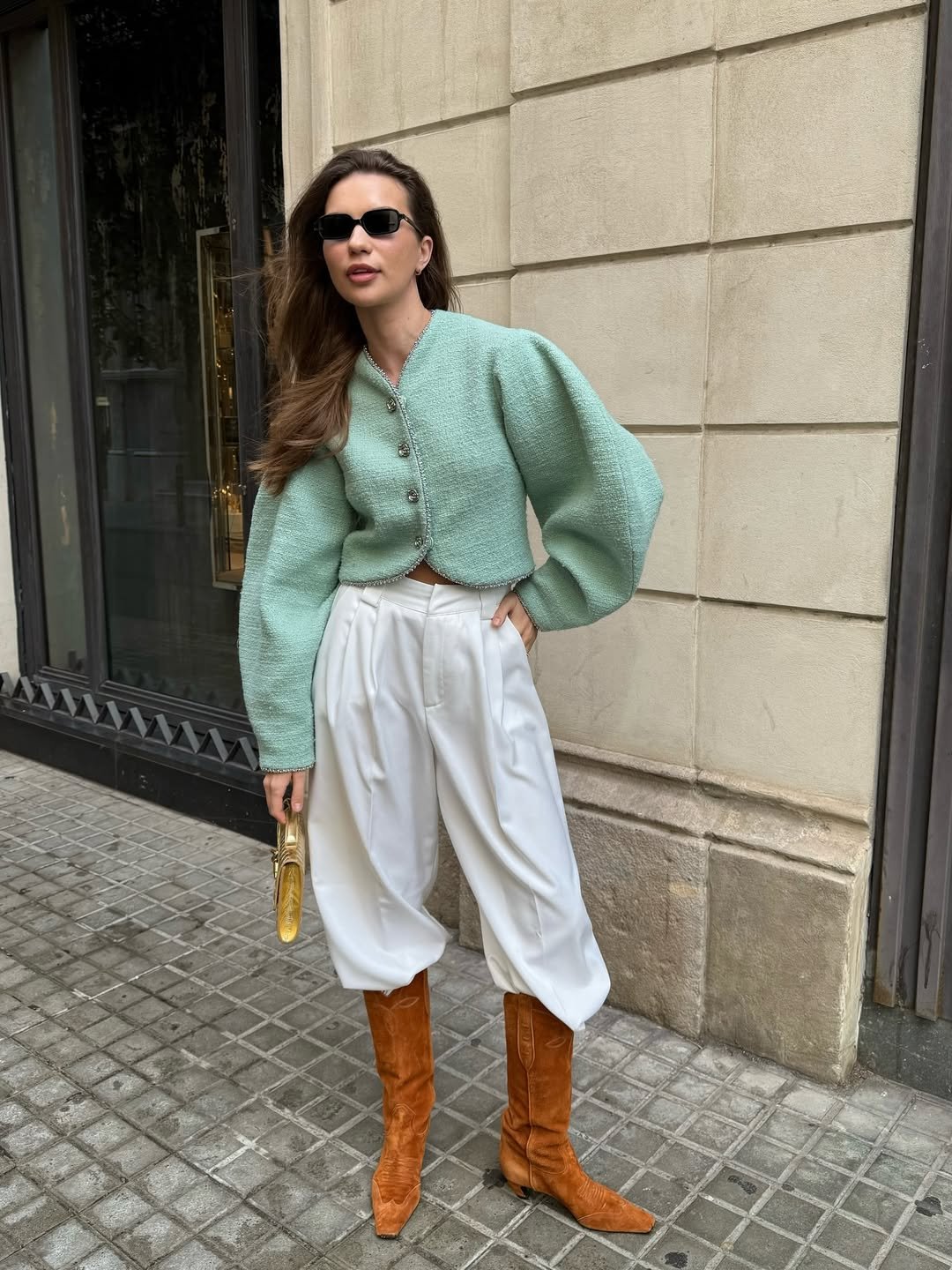  Structured Pastels with Suede Boots